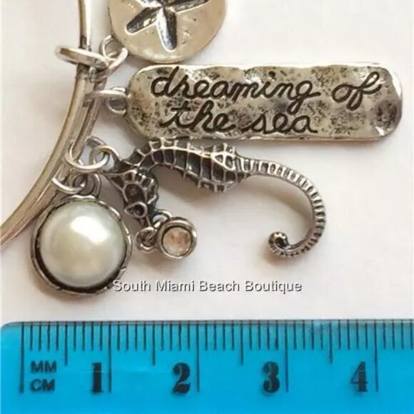 Seahorse Charm Bracelet Silver DREAMING OF SEA Life Pearl Nautical Plated 8" - Picture 13 of 14